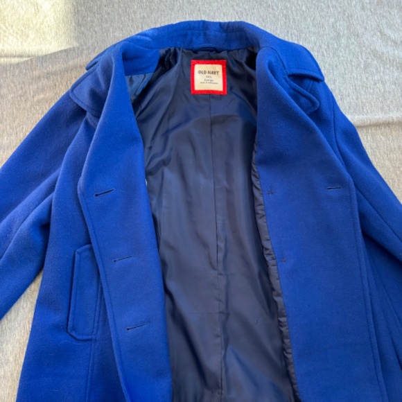 Old Navy Women's Large Royal Blue Peacoat Button-Up Coat Short Wool Blend Winter - Picture 5 of 11